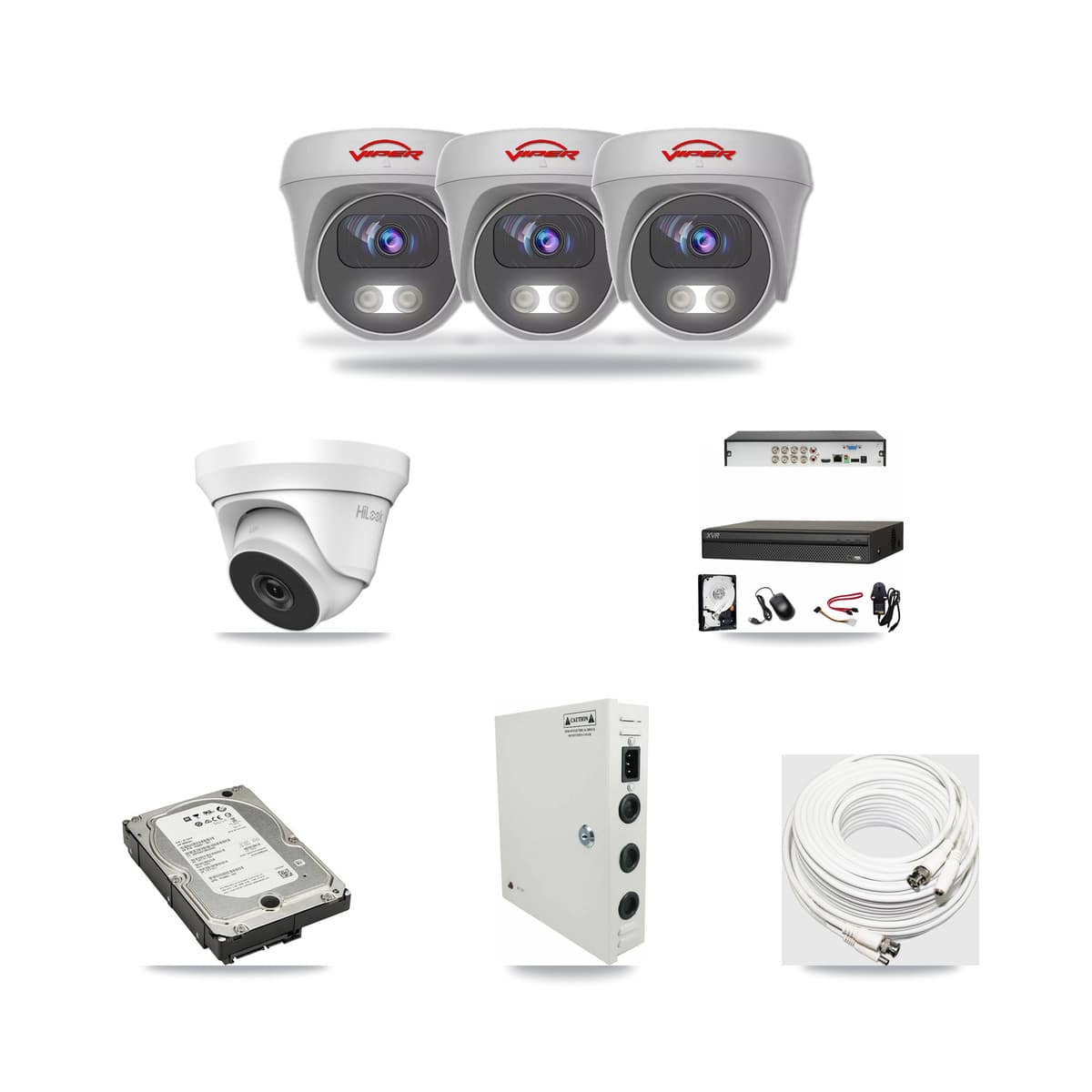 8-Channel 4MP – 5MP CCTV Kit — 1 HiLook 4MP Turret + 3 Viper White 5MP Cameras + 5TB Recording (XVR-3108AD Recorder) - Image 1