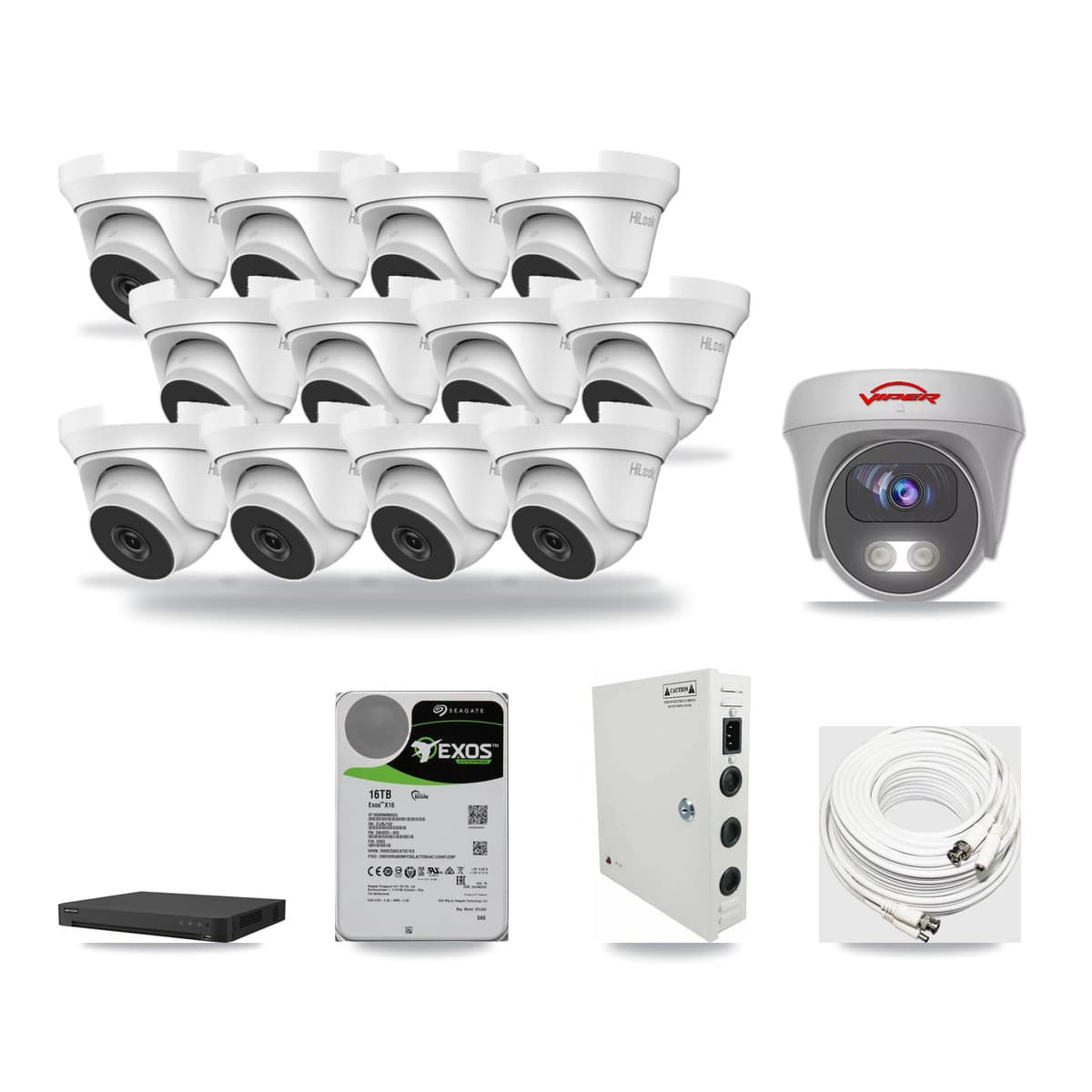 16-Channel 4MP – 5MP CCTV Kit — 12 4MP Turret + 1 5MP Cameras + 16TB Recording - Image 1