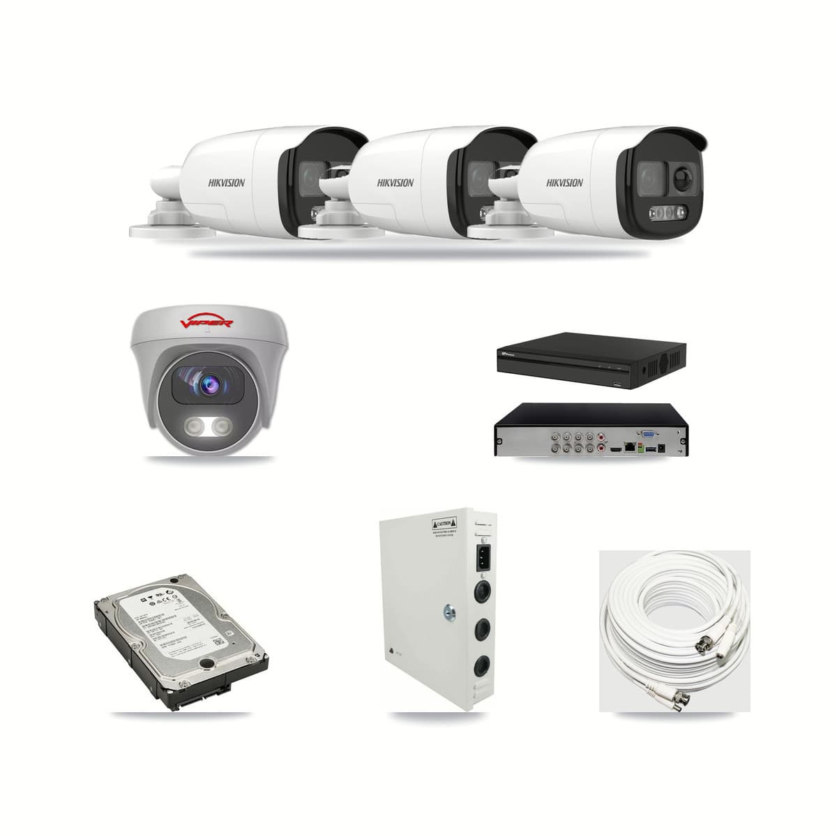8-Channel 5MP CCTV Kit — 3 DS-2CE12KF3T Bullet + 1 White VIPER-5MP-3K Cameras + 5TB Recording (PXD-5108HS Recorder) - Image 1