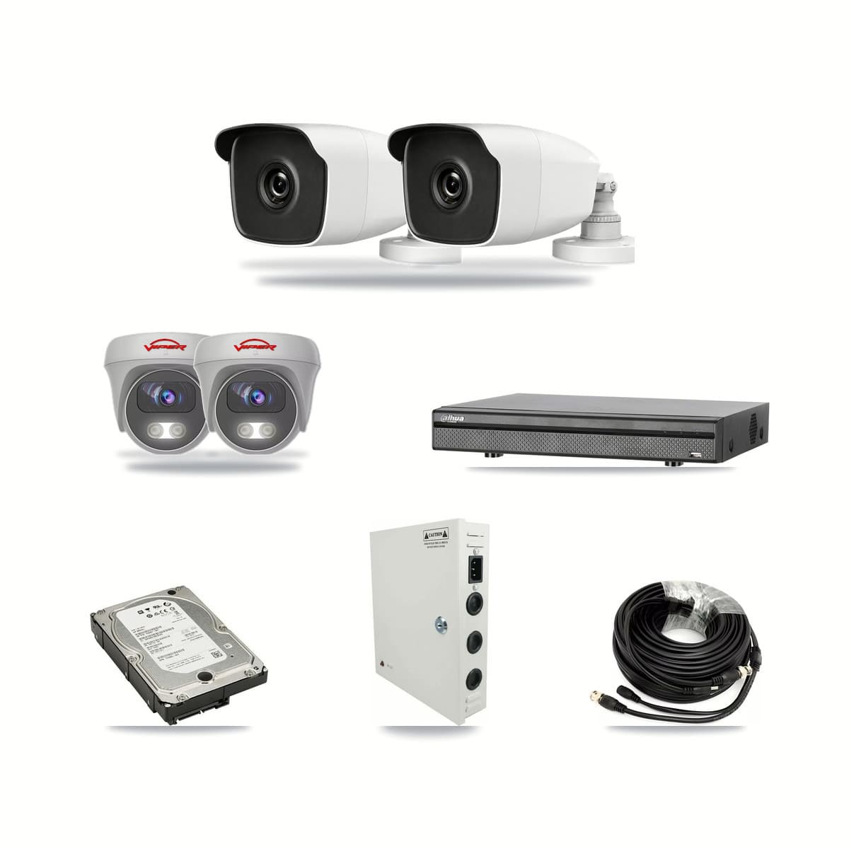 8-Channel 3MP – 5MP CCTV Kit — 2 3MP Bullet + 2 White 5MP Cameras + 5TB Recording (DH-XVR5108H Recorder) - Image 1