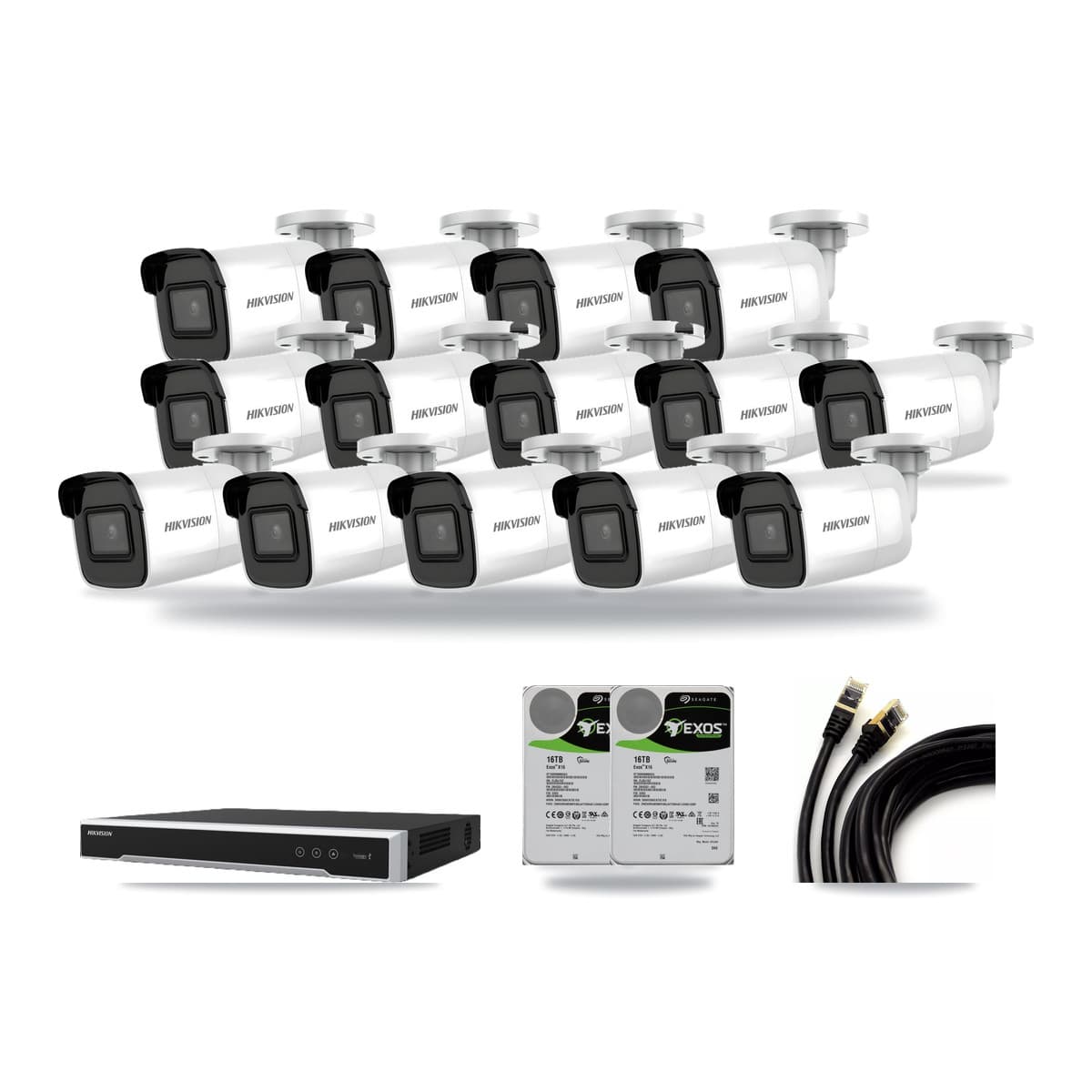 Hikvision 16-Channel 4K CCTV Kit — 14 Bullet Cameras + 2× 16TB Recording (DS-7616NI-M2 Recorder) - Image 1