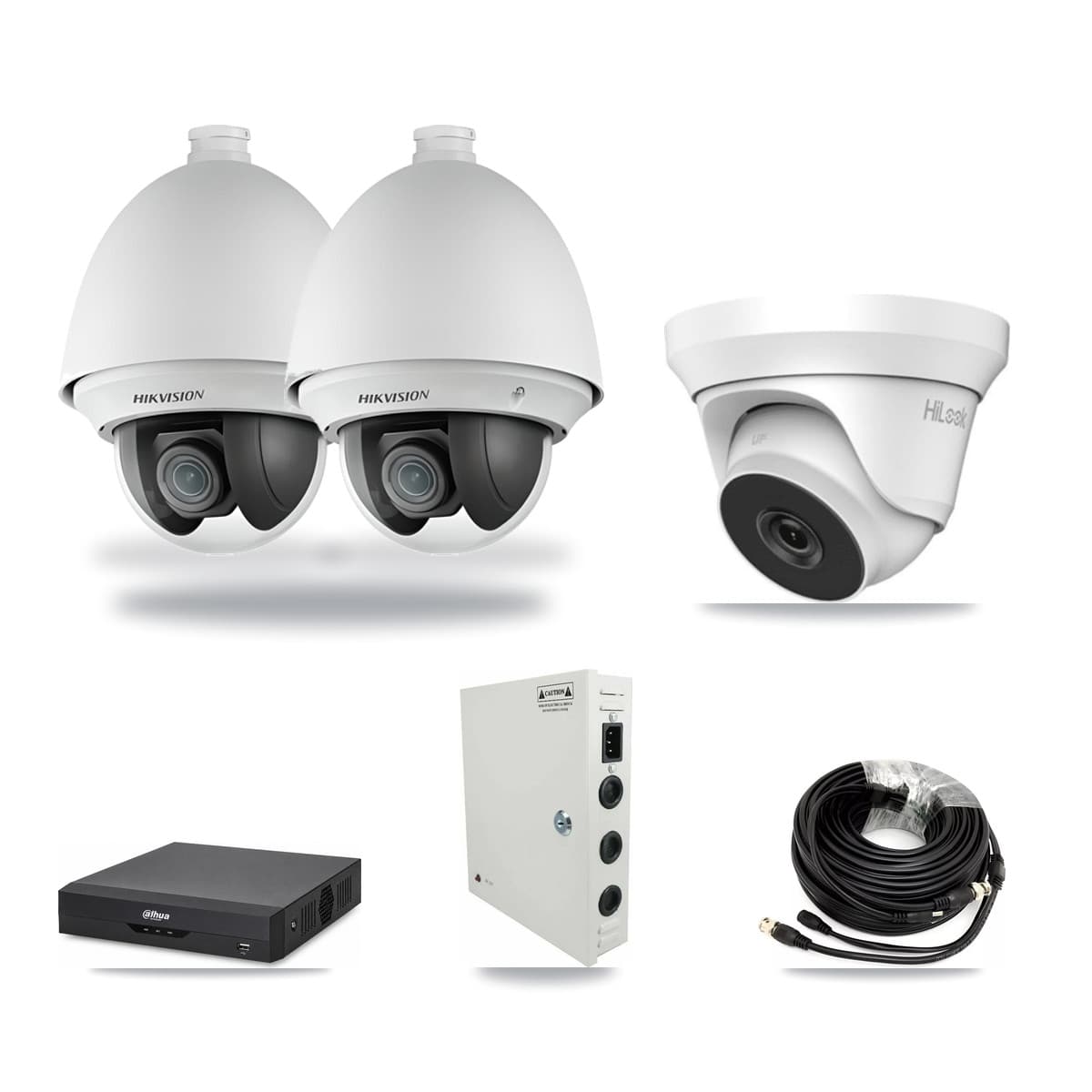 4-Channel 2MP – 4MP CCTV Kit — 2 2MP PTZ + 1 4MP Turret Cameras + 3TB Recording (DH-XVR5104HS Recorder) - Image 1