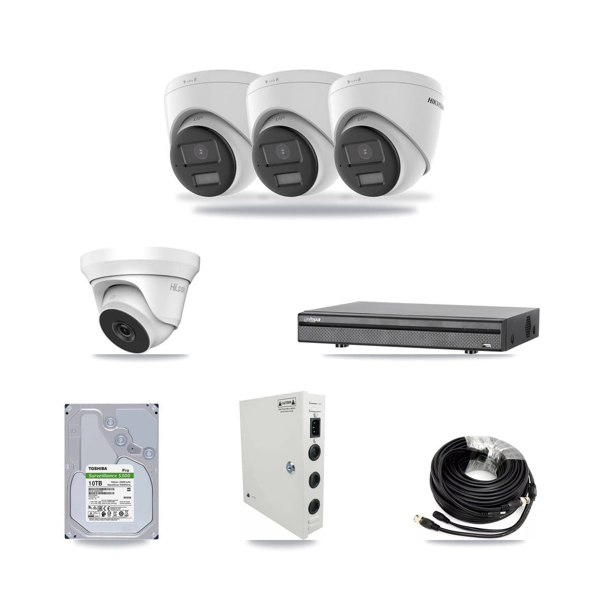 8-Channel 4MP – 4K CCTV Kit — 3 4K + 1 4MP Turret Cameras + 10TB Recording (DH-XVR5108H Recorder) - Image 1