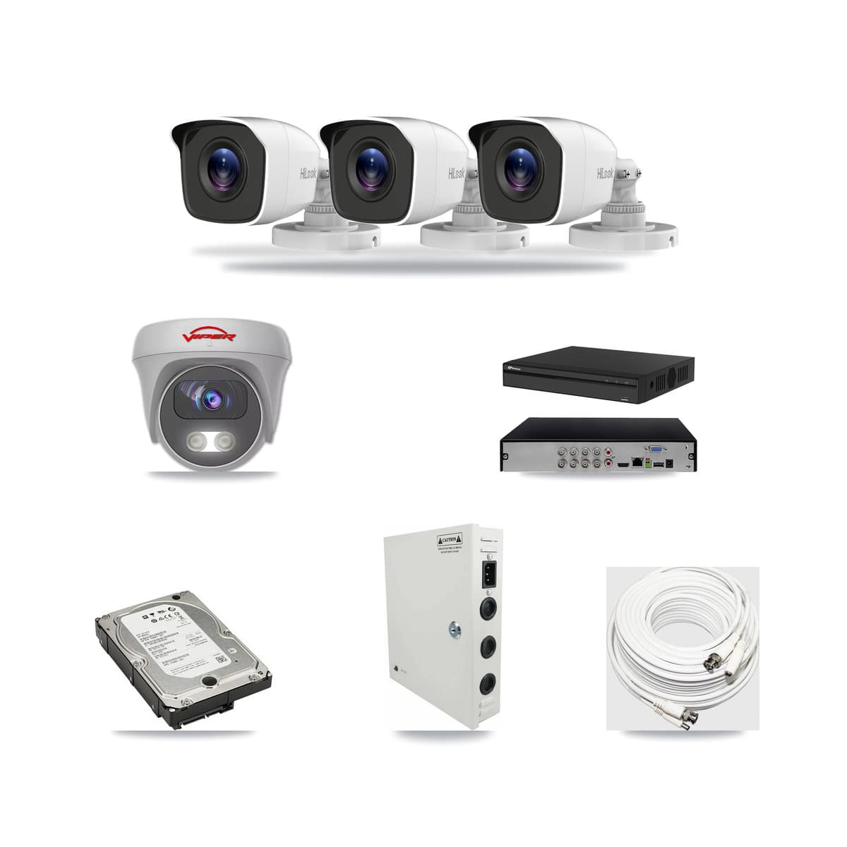 8-Channel 4MP – 5MP CCTV Kit — 3 4MP Bullet + 1 White 5MP Cameras + 5TB Recording (PXD-5108HS Recorder) - Image 1