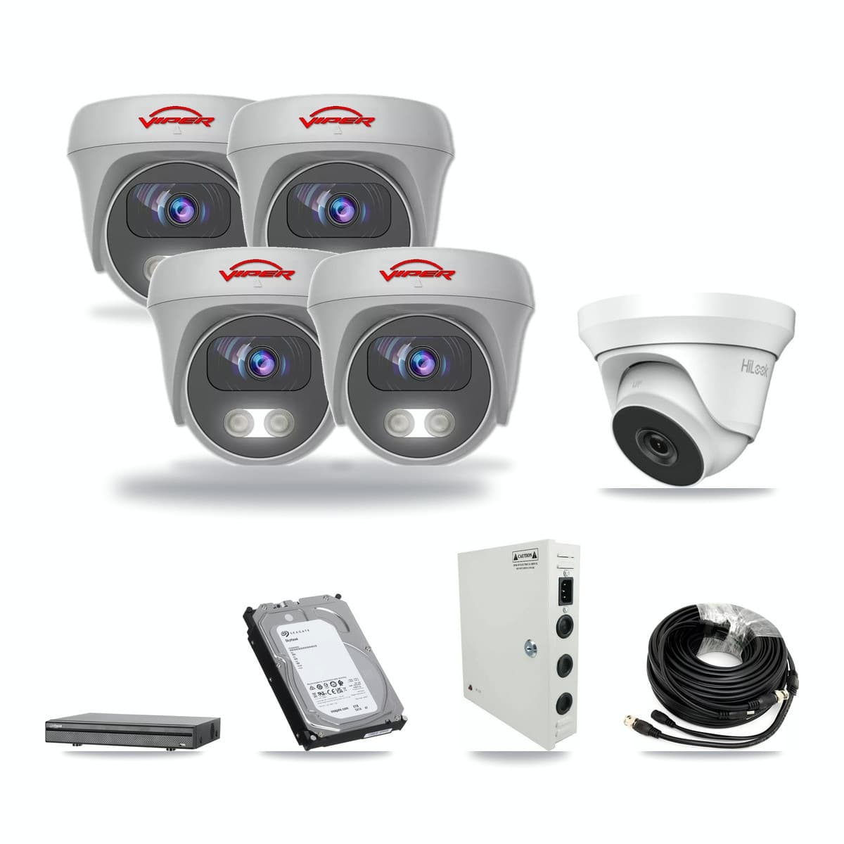 8-Channel 4MP – 5MP CCTV Kit — 1 4MP Turret + 4 White 5MP Cameras + 6TB Recording (DH-XVR5108H Recorder) - Image 1