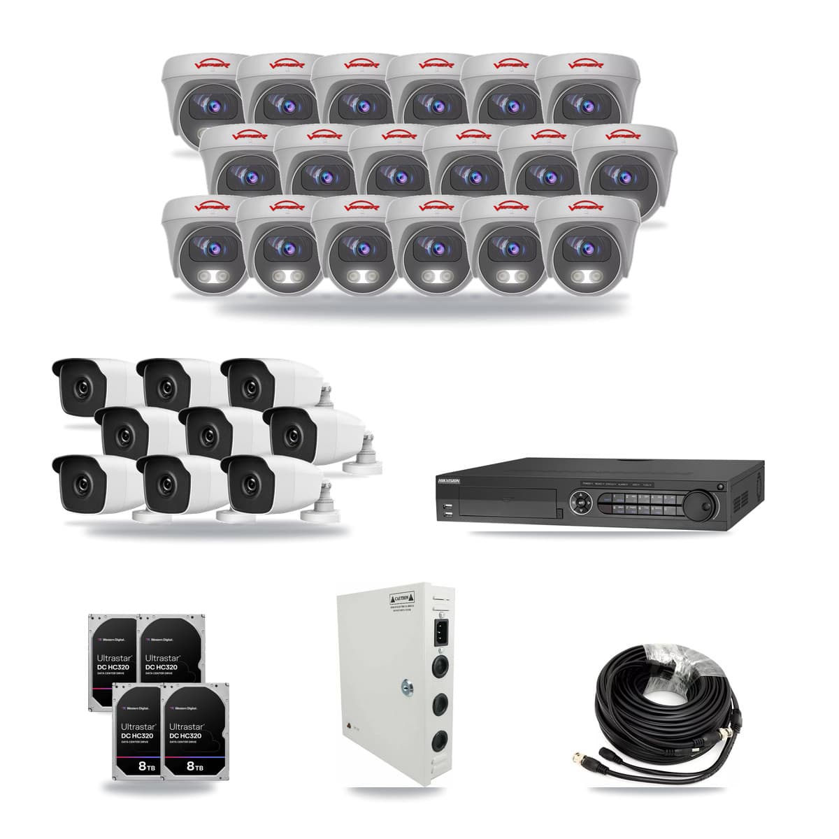 32-Channel 3MP – 5MP CCTV Kit — 9 3MP Bullet + 18 5MP Cameras + 4× 8TB Recording - Image 1