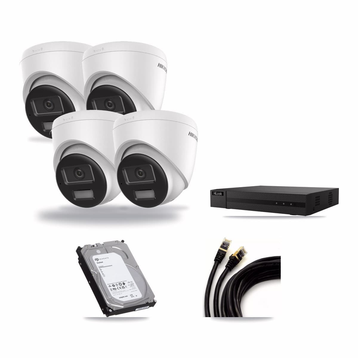 Hikvision & HiLook 8-Channel 4K CCTV Kit — 4 DS-2CD1383G2 Turret Cameras + 6TB Recording - Image 1