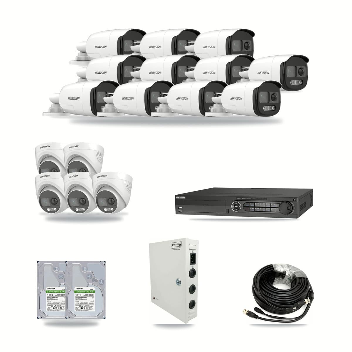 Hikvision 32-Channel 5MP CCTV Kit — 11 Bullet + 5 Turret Cameras + 2× 10TB Recording - Image 1