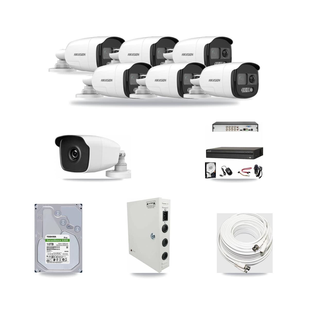 8-Channel 3MP – 5MP CCTV Kit — 6 Hikvision 5MP + 1 HiLook 3MP Bullet Cameras + 10TB Recording (XVR-3108AD Recorder) - Image 1