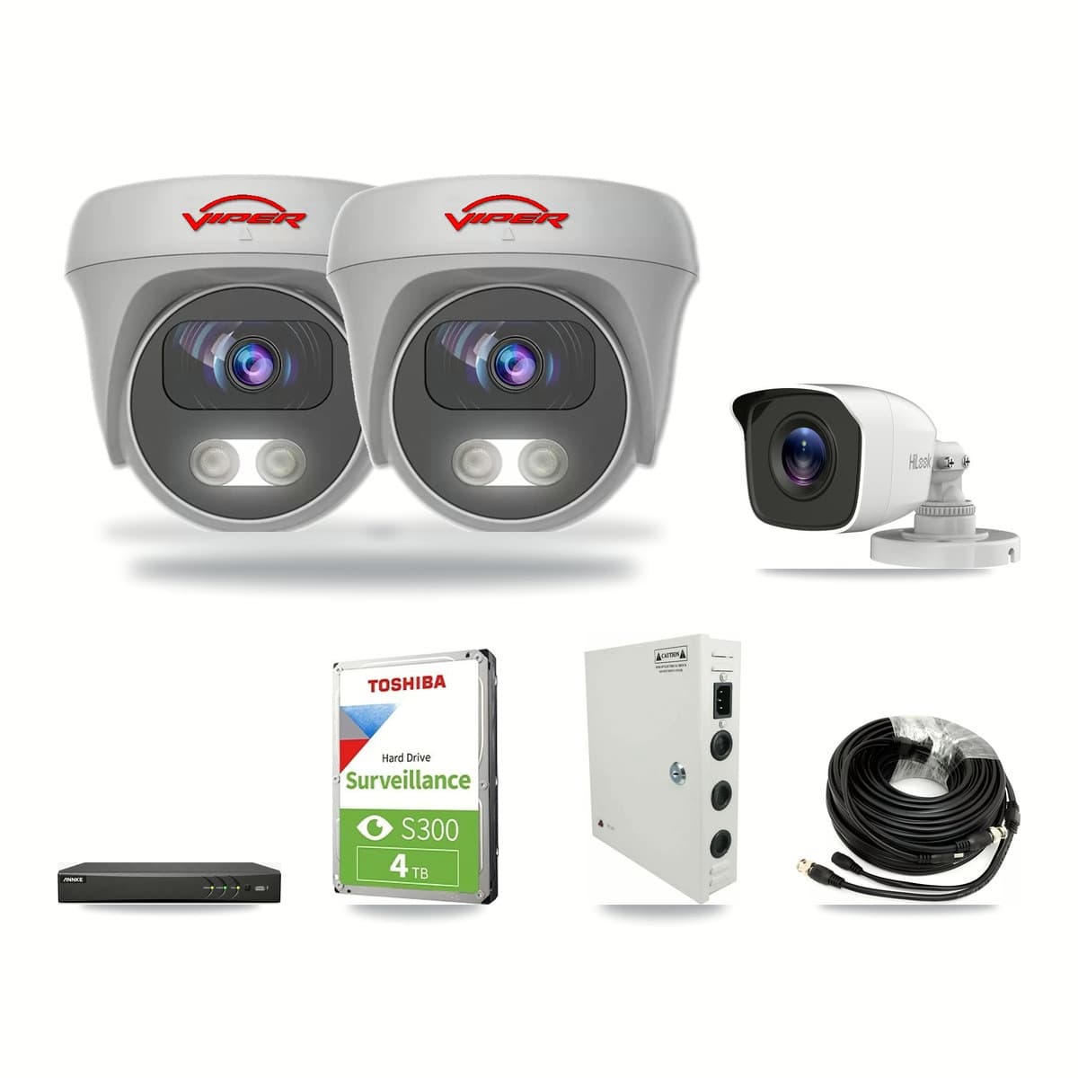 4-Channel 4MP – 5MP CCTV Kit — 1 4MP Bullet + 2 White 5MP Cameras + 4TB Recording (AN-DV4-8MP Recorder) - Image 1