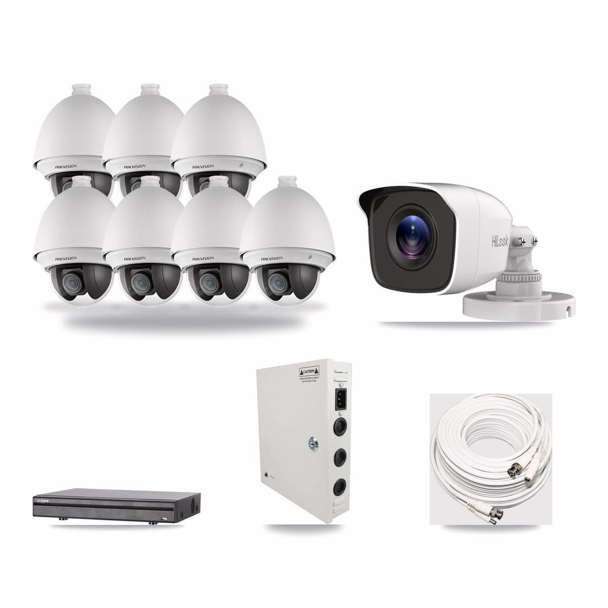8-Channel 2MP – 4MP CCTV Kit — 7 2MP PTZ + 1 4MP Bullet Cameras + 6TB Recording (DH-XVR5108H Recorder) - Image 1