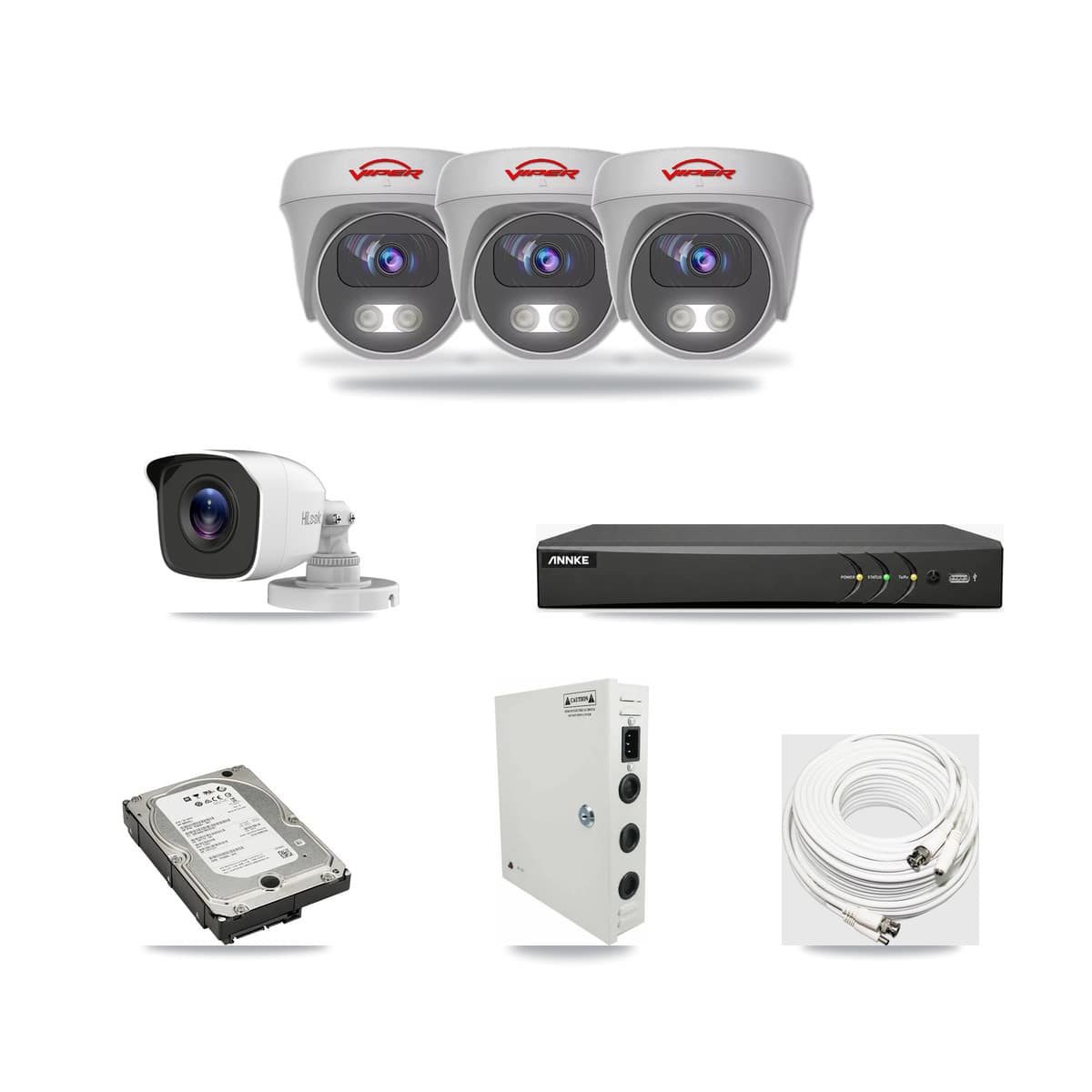 4-Channel 4MP – 5MP CCTV Kit — 1 4MP Bullet + 3 White 5MP Cameras + 5TB Recording (AN-DV4-8MP Recorder) - Image 1
