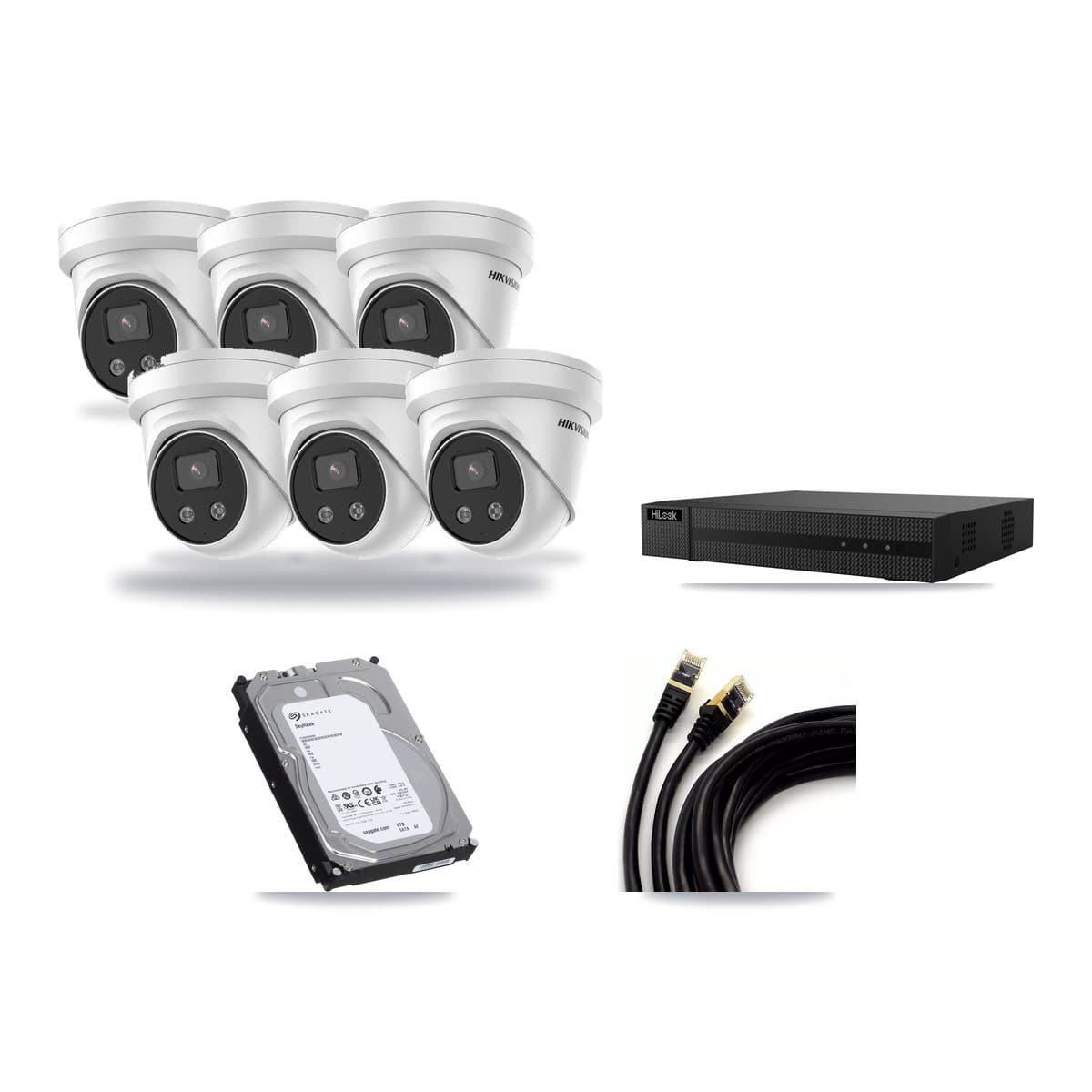 Hikvision & HiLook 8-Channel 5MP CCTV Kit — 6 Turret Cameras + 6TB Recording (NVR-108MH-D Recorder) - Image 1