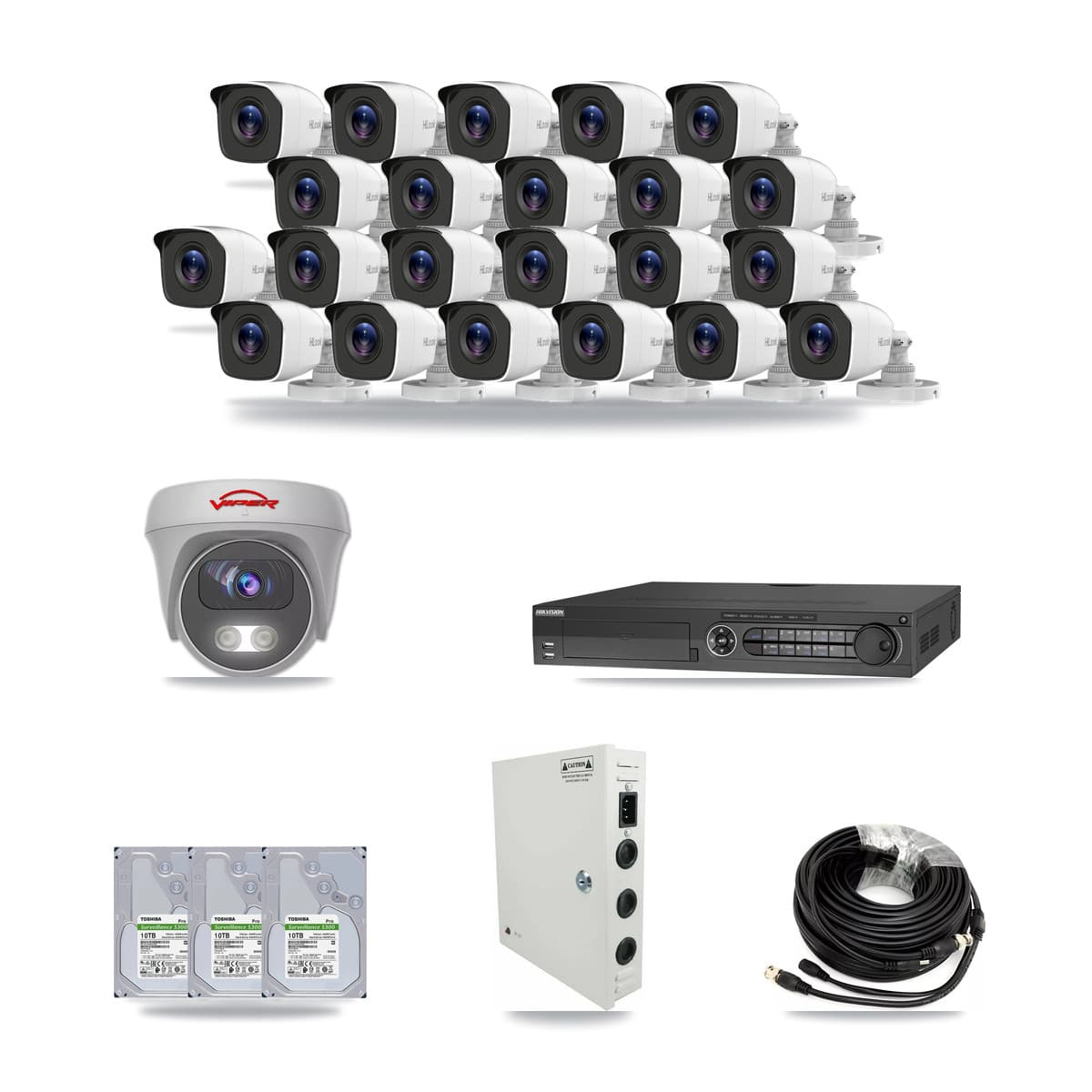 32-Channel 4MP – 5MP CCTV Kit — 22 4MP Bullet + 1 5MP Cameras + 3× 10TB Recording - Image 1