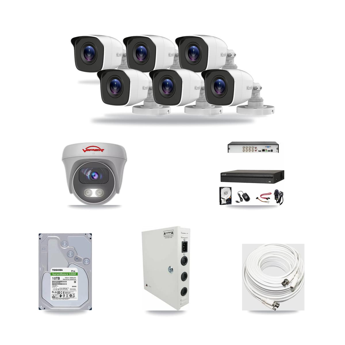 8-Channel 4MP – 5MP CCTV Kit — 6 HiLook 4MP Bullet + 1 Viper 5MP Cameras + 10TB Recording - Image 1