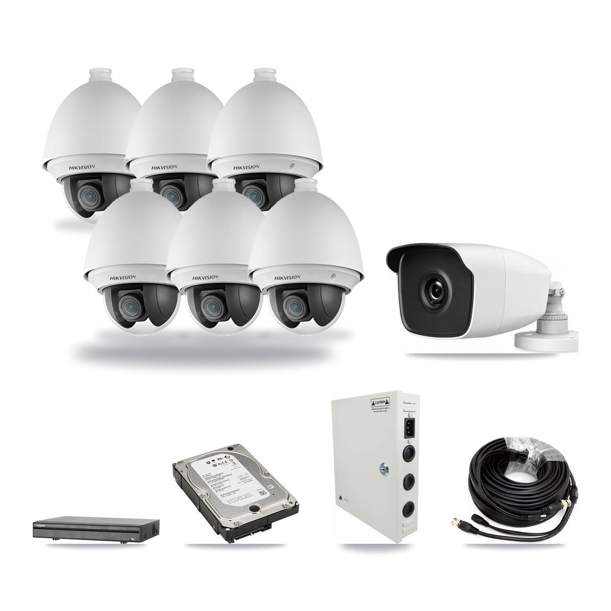 8-Channel 2MP – 3MP CCTV Kit — 6 2MP PTZ + 1 3MP Bullet Cameras + 5TB Recording (DH-XVR5108H Recorder) - Image 1