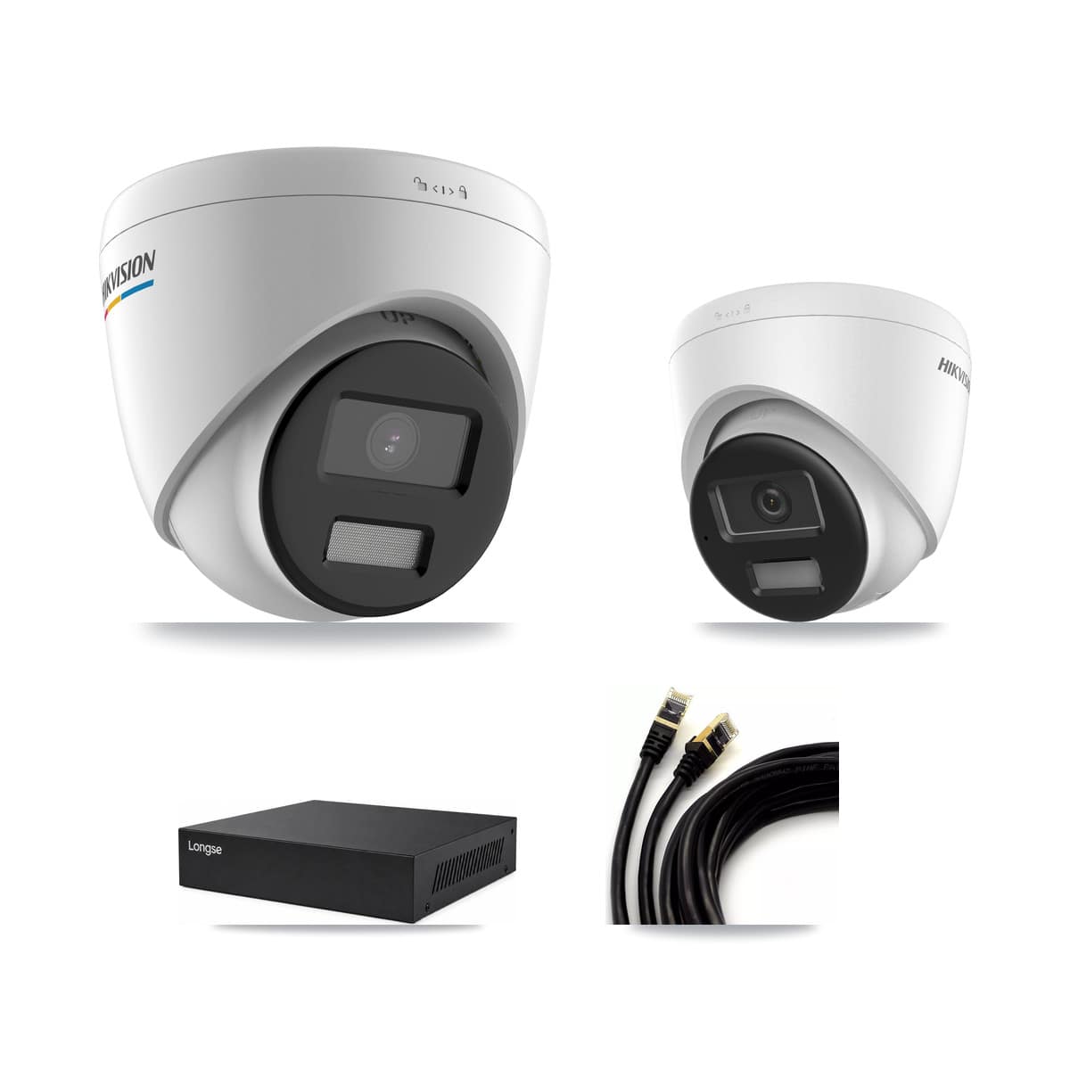 Longse 8-channel CCTV kit: 2 cameras (1× 2MP Turret + 1× 4K Turret), 3TB hard drive