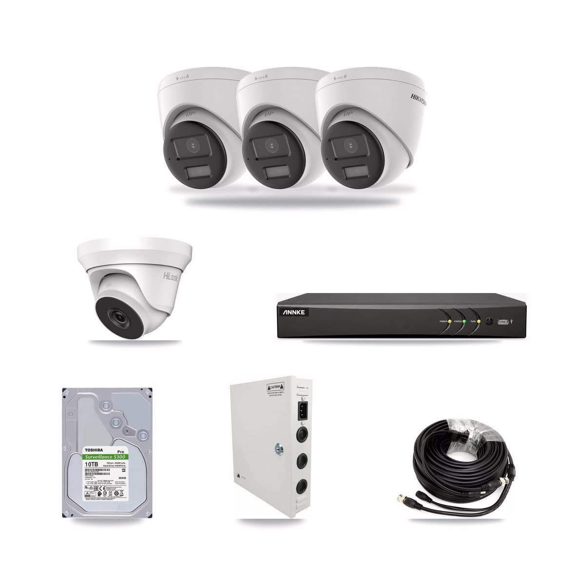 4-Channel 4MP – 4K CCTV Kit — 3 4K + 1 4MP Turret Cameras + 10TB Recording (AN-DV4-8MP Recorder) - Image 1