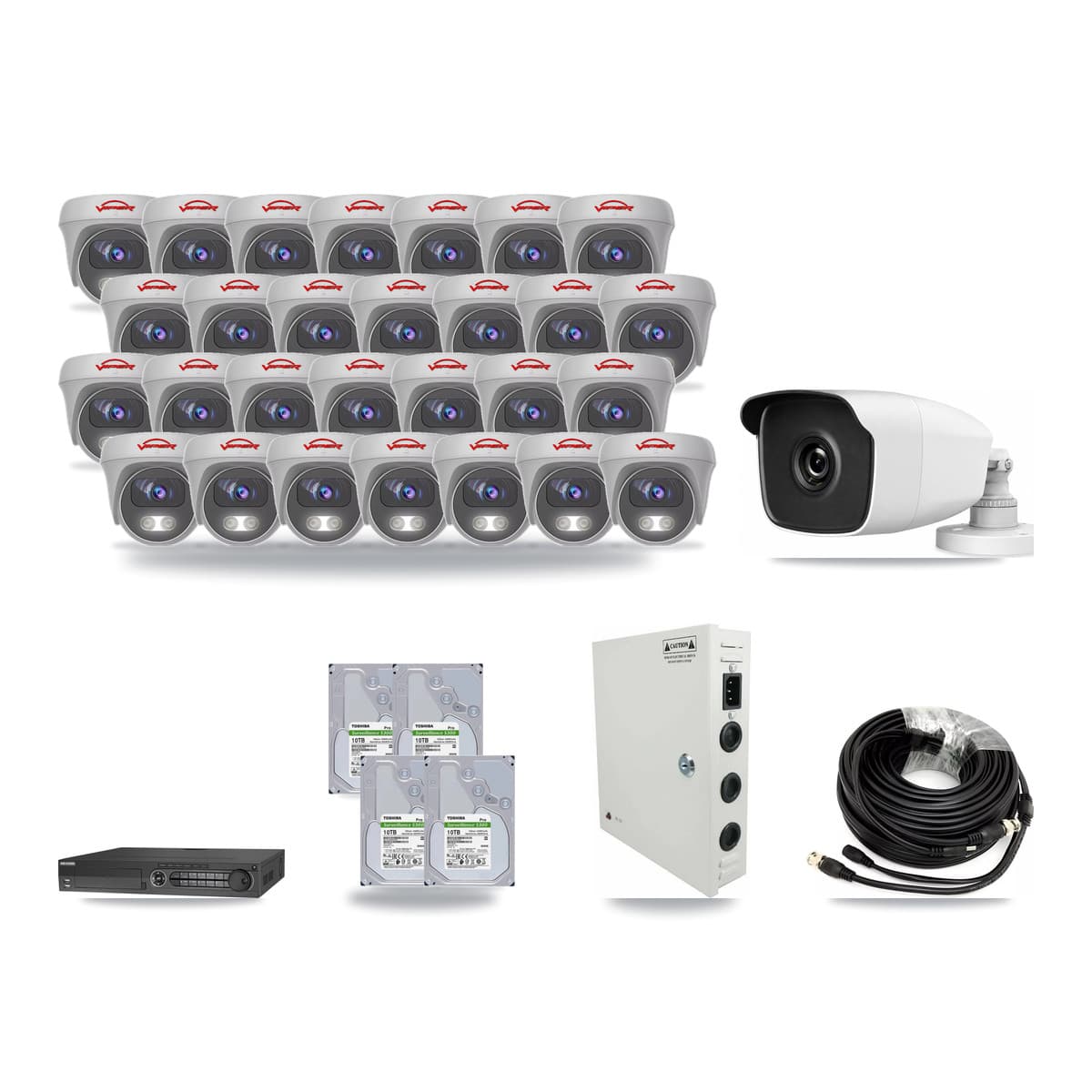 32-Channel 3MP – 5MP CCTV Kit — 1 3MP Bullet + 28 5MP Cameras + 4× 10TB Recording - Image 1