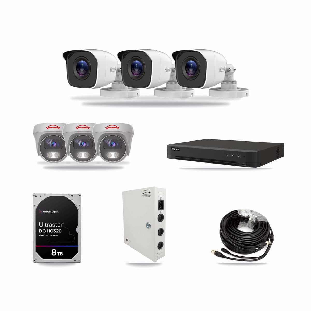 16-Channel 4MP – 5MP CCTV Kit — 3 4MP Bullet + 3 5MP Cameras + 8TB Recording - Image 1