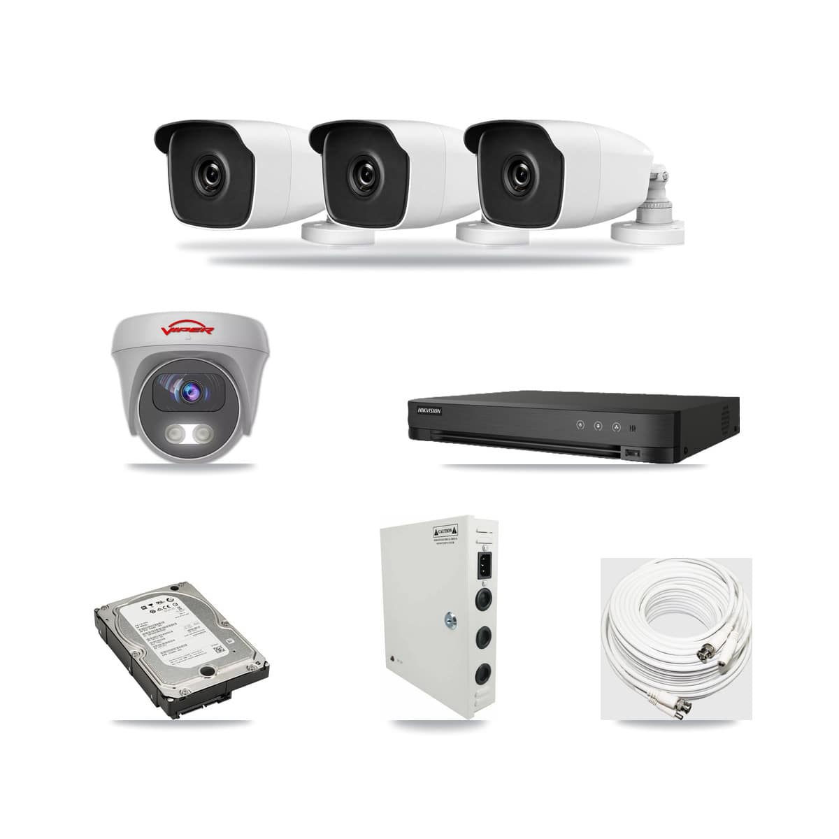 8-Channel 3MP – 5MP CCTV Kit — 3 3MP Bullet + 1 White 5MP Cameras + 5TB Recording (IDS-7208HQHI Recorder) - Image 1
