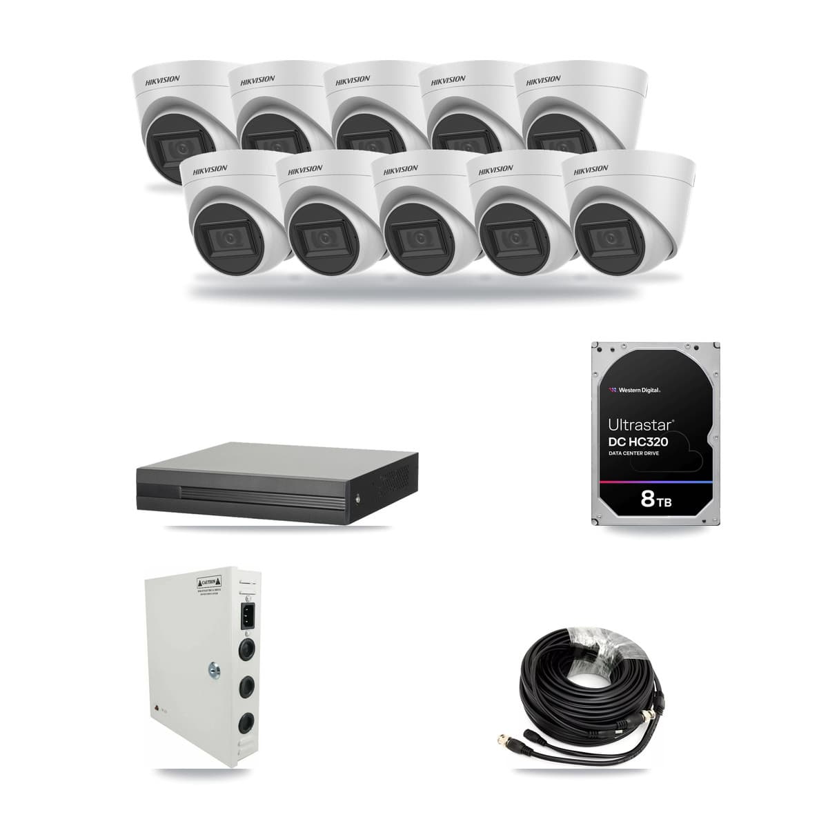 16-channel CCTV kit: 10 cameras (10× 5MP Turret), 8TB hard drive