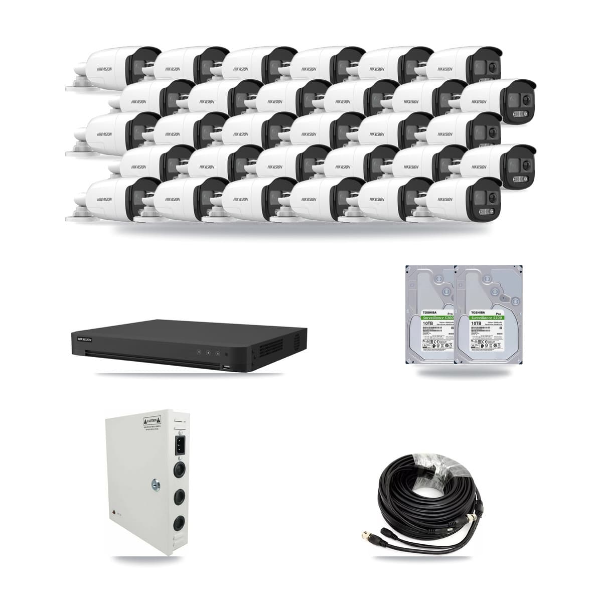 Hikvision 32-Channel 5MP CCTV Kit — 30 Bullet Cameras + 2× 10TB Recording - Image 1