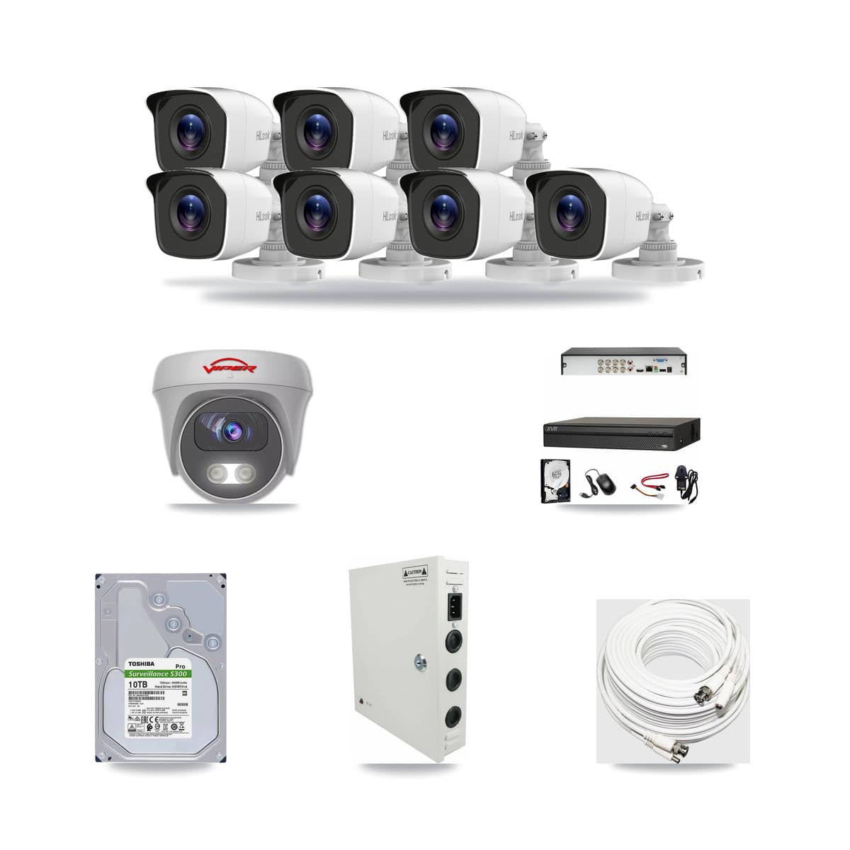 8-Channel 4MP – 5MP CCTV Kit — 7 HiLook 4MP Bullet + 1 Viper 5MP Cameras + 10TB Recording - Image 1