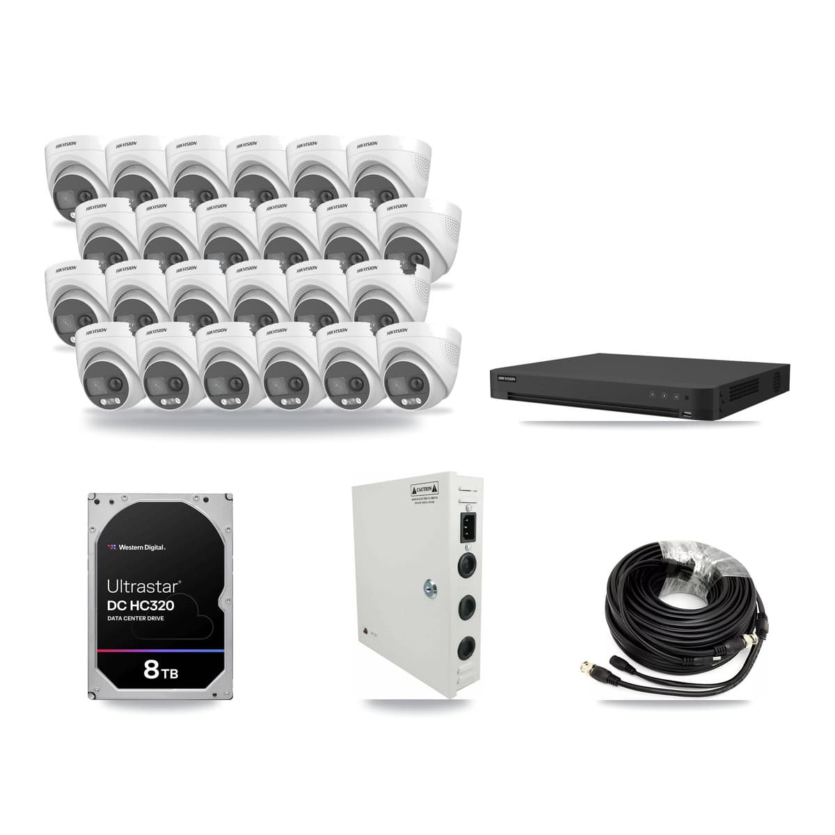 Hikvision 32-channel CCTV kit: 24 cameras (24× 5MP Turret), 8TB hard drive