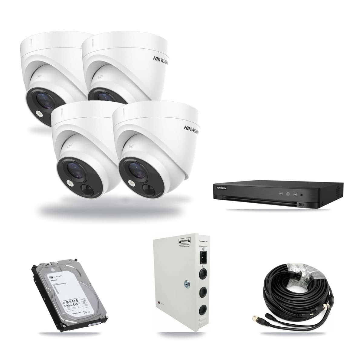 Hikvision 4-channel CCTV kit: 4 cameras (4× 5MP Turret), 6TB hard drive