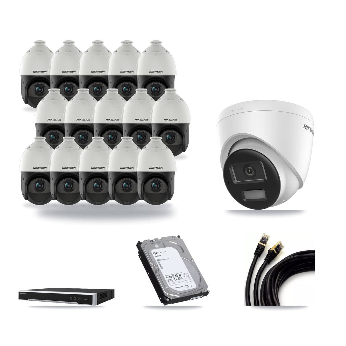 Hikvision 16-Channel 4MP – 4K CCTV Kit — 1 4K Turret + 15 4MP PTZ Cameras + 6TB Recording - Image 1