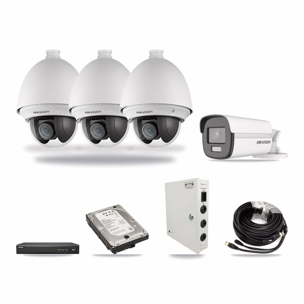 ANNKE 4-channel CCTV kit: 4 cameras (3× 2MP PTZ + 1× 4K Bullet), 5TB hard drive