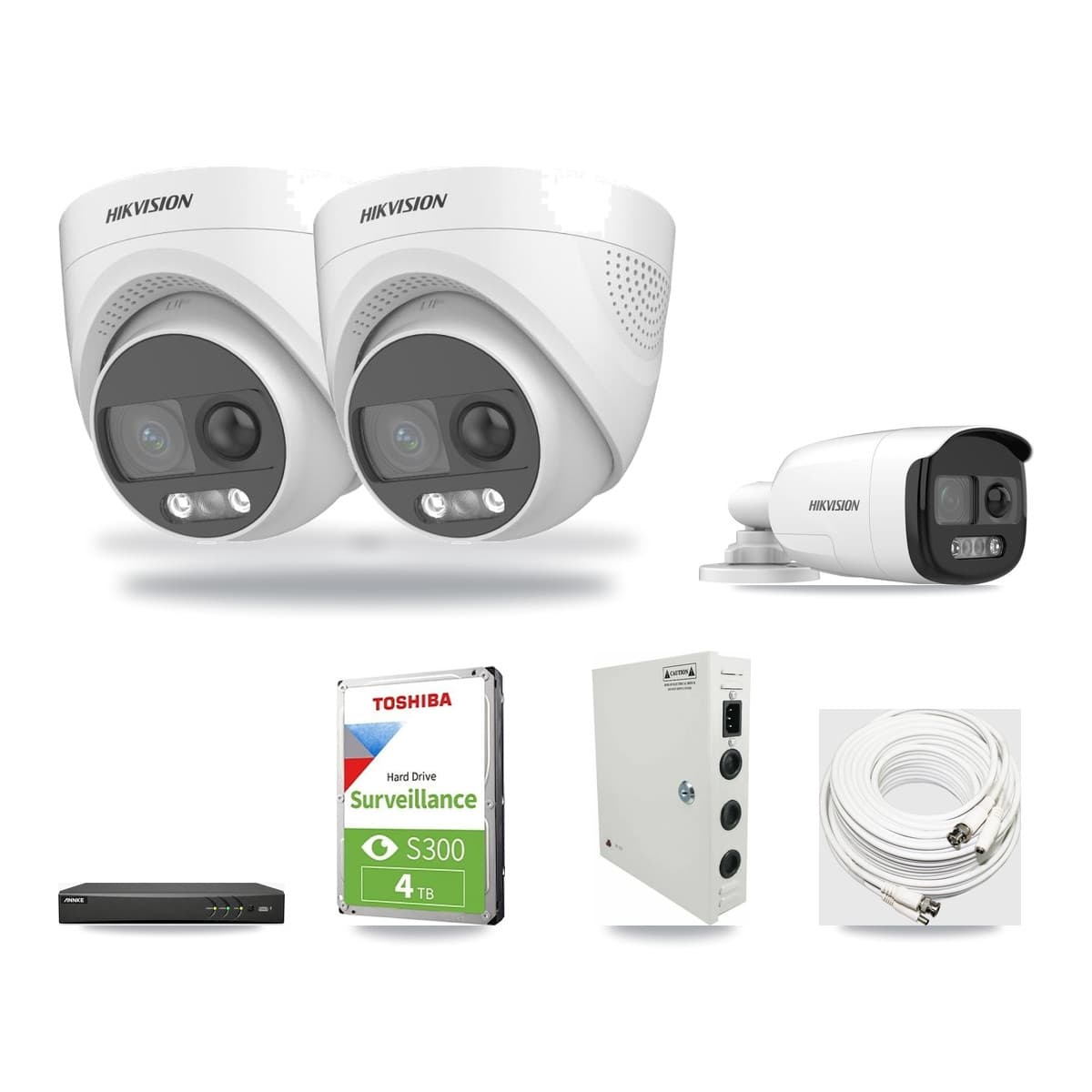 Hikvision & ANNKE 4-Channel 5MP CCTV Kit — 1 DS-2CE12KF3T Bullet + 2 DS-2CE72KF3T Turret Cameras + 4TB Recording - Image 1