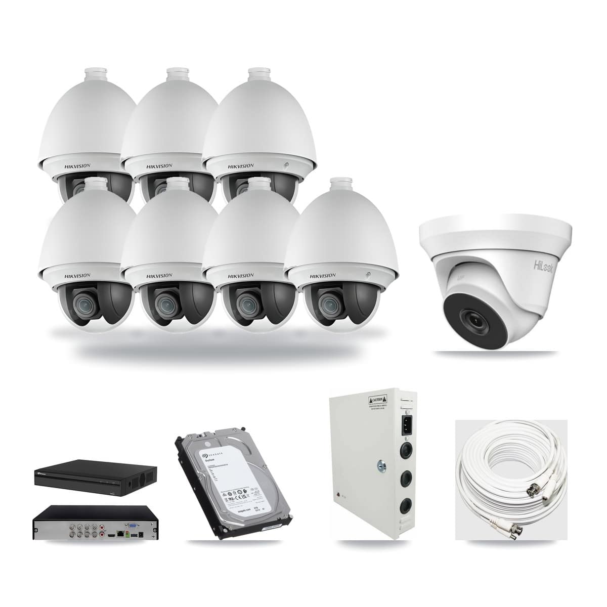 8-Channel 2MP – 4MP CCTV Kit — 7 2MP PTZ + 1 4MP Turret Cameras + 6TB Recording (PXD-5108HS Recorder) - Image 1