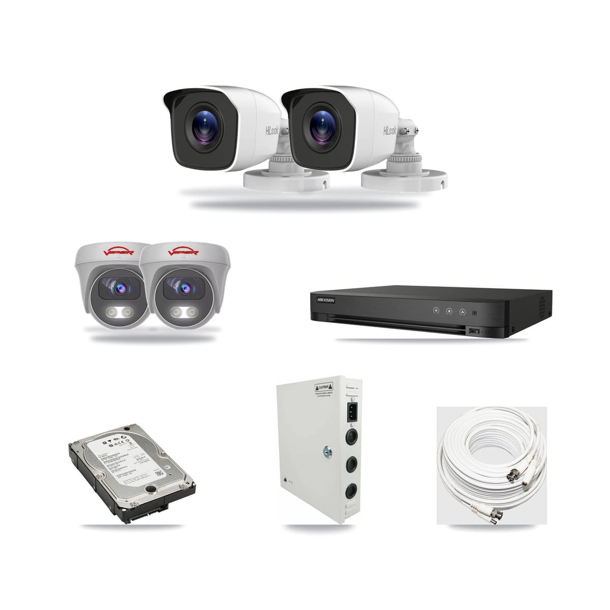 4-Channel 4MP – 5MP CCTV Kit — 2 4MP Bullet + 2 White 5MP Cameras + 5TB Recording (IDS-7204HQHI Recorder) - Image 1