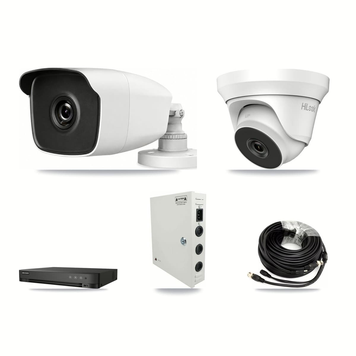 Hikvision 4-channel CCTV kit: 2 cameras (1× 3MP Bullet + 1× 5MP Turret), 3TB hard drive