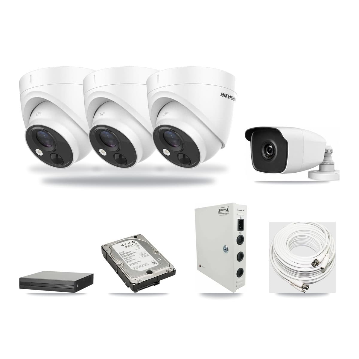 8-Channel 3MP – 5MP CCTV Kit — 3 Hikvision 5MP Turret + 1 HiLook 3MP Bullet Cameras + 5TB Recording - Image 1