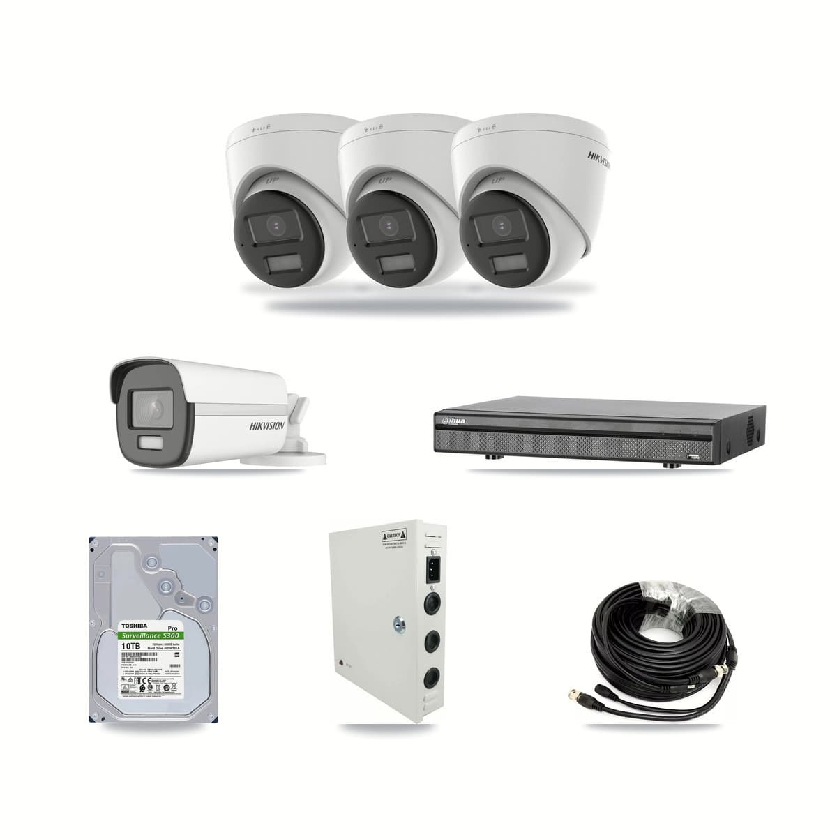 Hikvision & Dahua 8-Channel 4K CCTV Kit — 1 Bullet + 3 Turret Cameras + 10TB Recording - Image 1