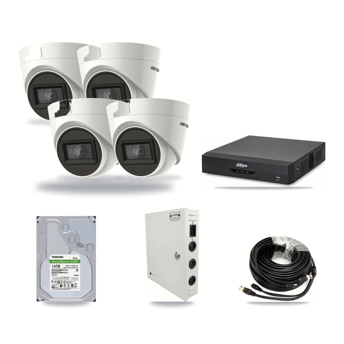 Dahua 4-channel CCTV kit: 4 cameras (4× 4K Turret), 10TB hard drive
