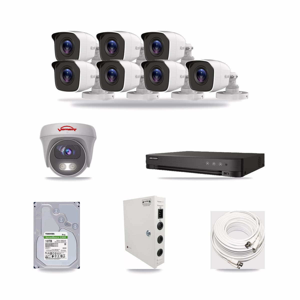 8-Channel 4MP – 5MP CCTV Kit — 7 4MP Bullet + 1 White 5MP Cameras + 10TB Recording (IDS-7208HQHI Recorder) - Image 1