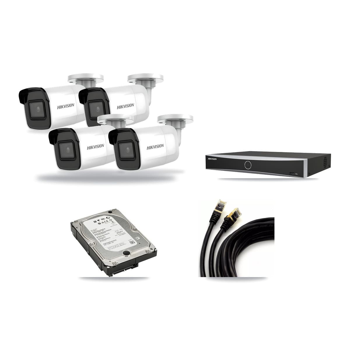 Hikvision 4-channel CCTV kit: 4 cameras (4× 4K Bullet), 5TB hard drive
