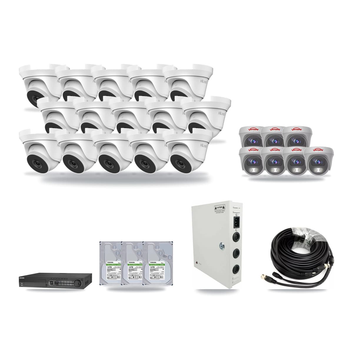 32-Channel 4MP – 5MP CCTV Kit — 15 4MP Turret + 7 5MP Cameras + 3× 10TB Recording - Image 1
