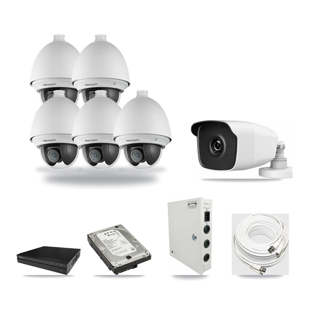 8-Channel 2MP – 3MP CCTV Kit — 5 2MP PTZ + 1 3MP Bullet Cameras + 5TB Recording (PXD-5208AN Recorder) - Image 1