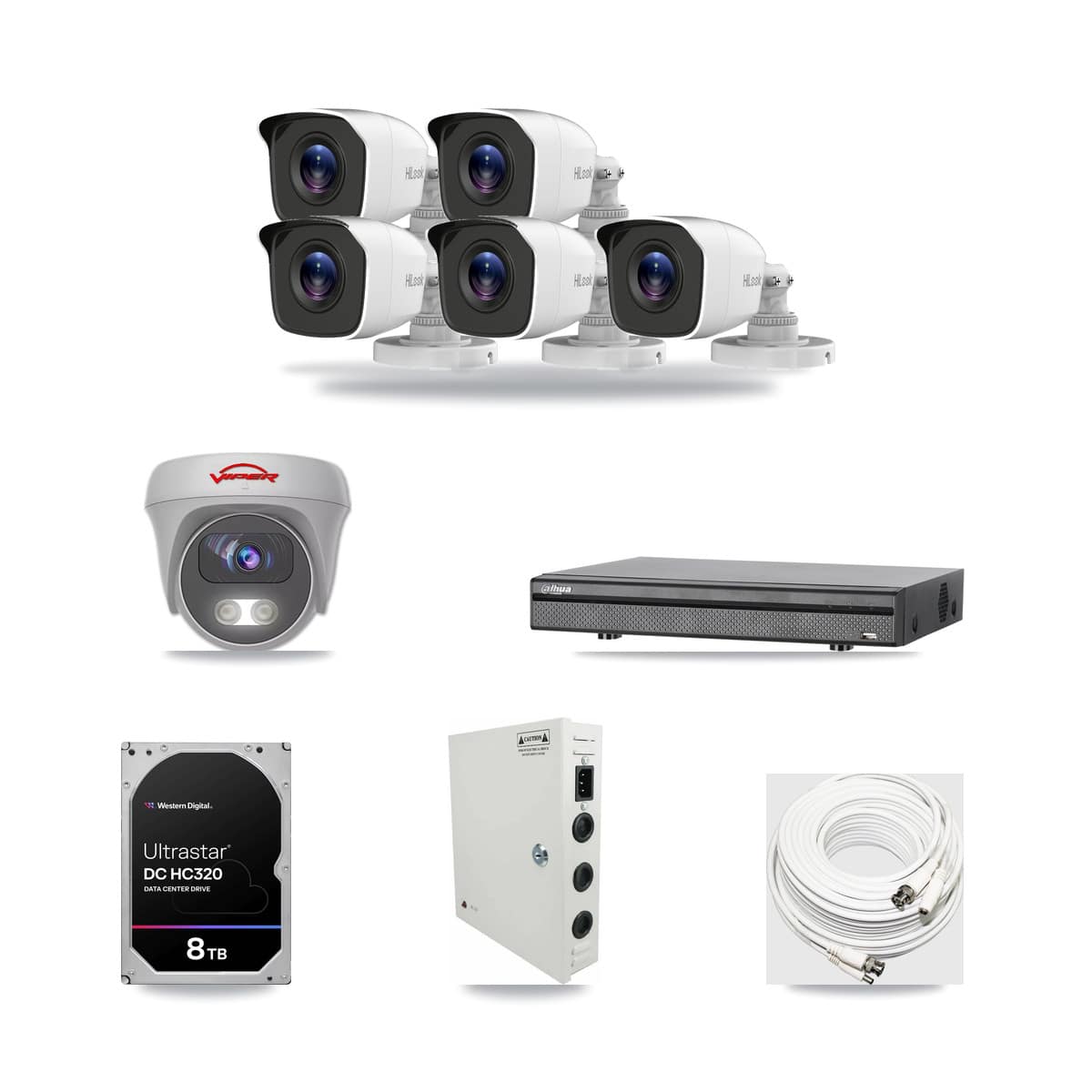 8-Channel 4MP – 5MP CCTV Kit — 5 4MP Bullet + 1 White 5MP Cameras + 8TB Recording (DH-XVR5108H Recorder) - Image 1