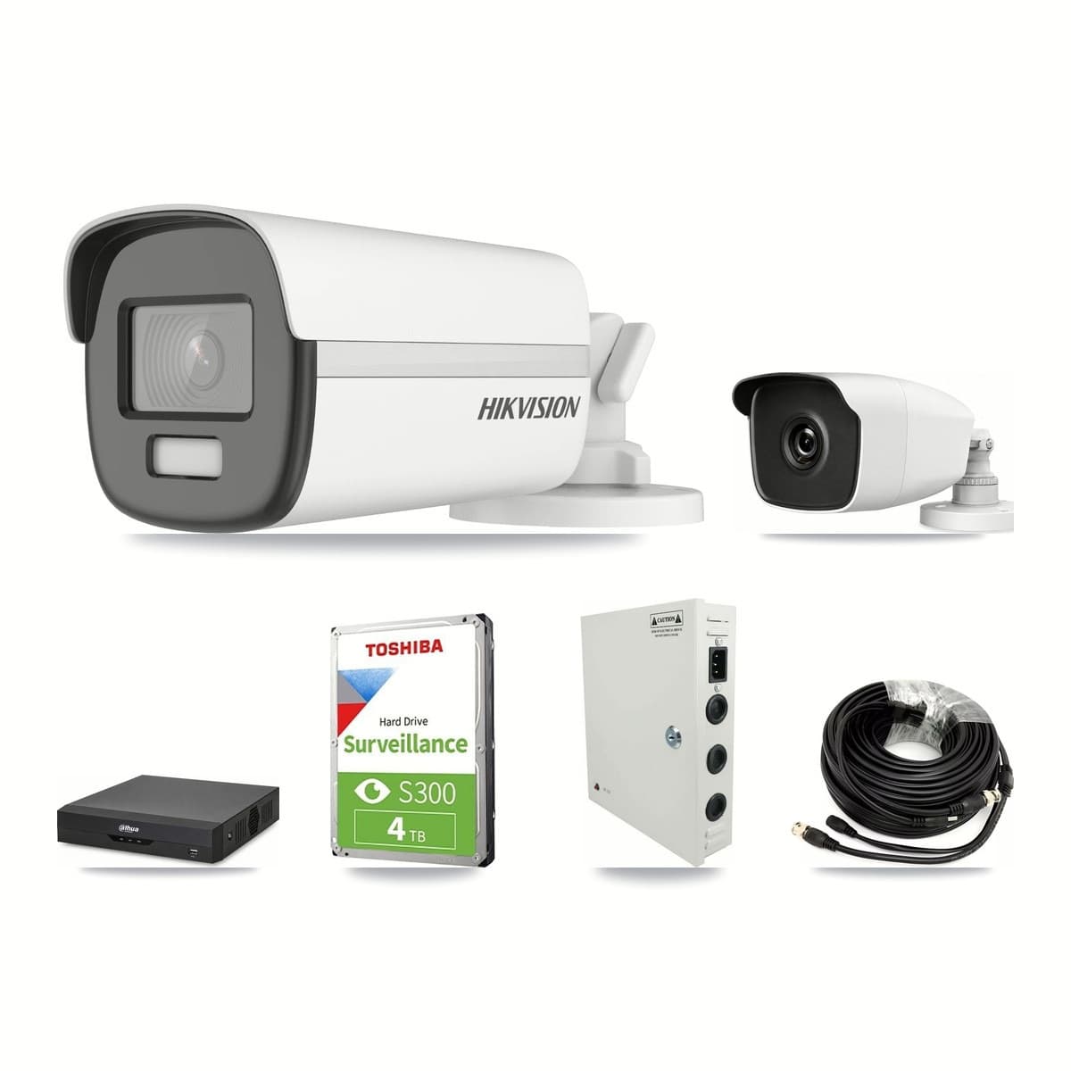 Dahua 4-channel CCTV kit: 2 cameras (1× 4K Bullet + 1× 3MP Bullet), 4TB hard drive