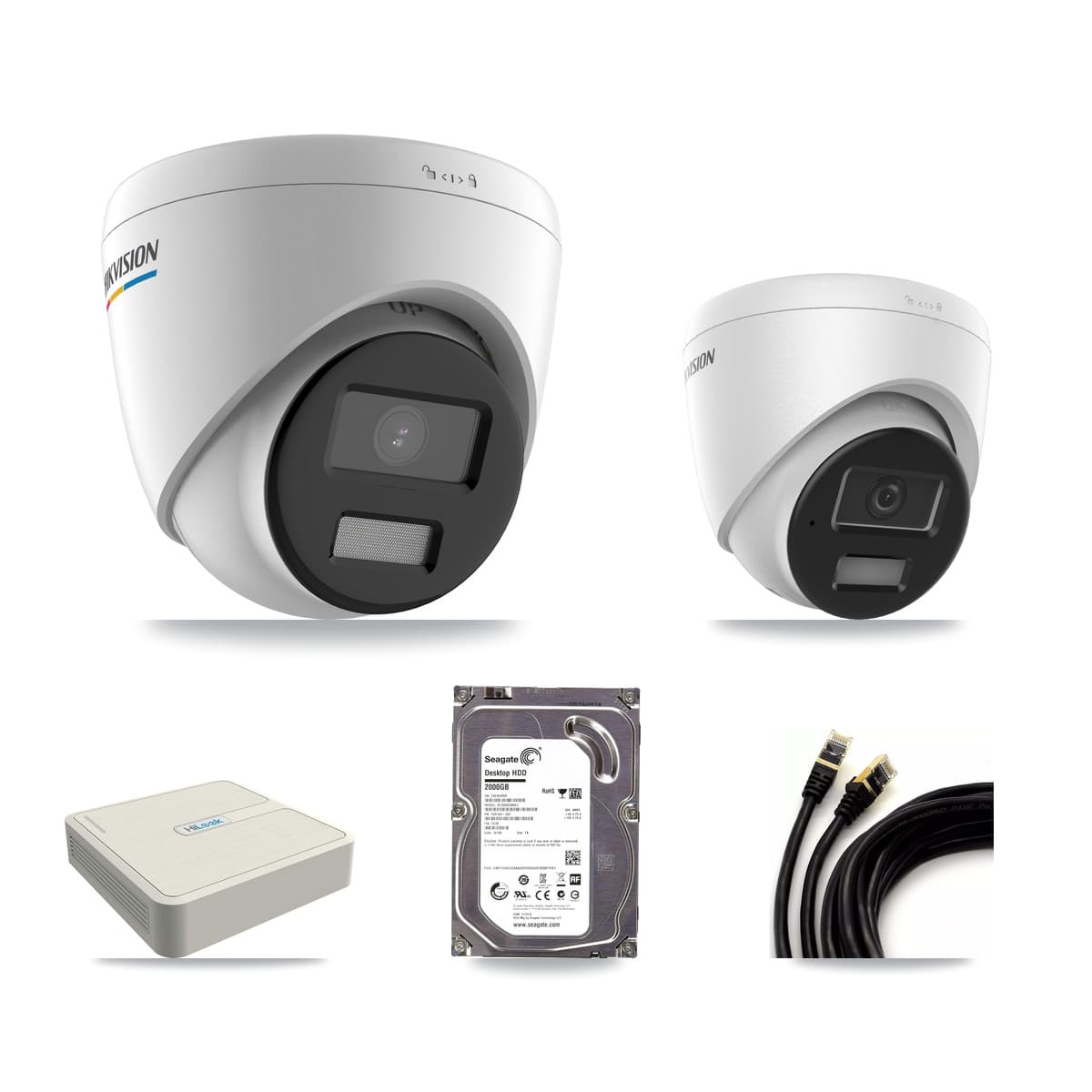 HiLook 8-channel CCTV kit: 2 cameras (1× 2MP Turret + 1× 4MP Turret), 2TB hard drive