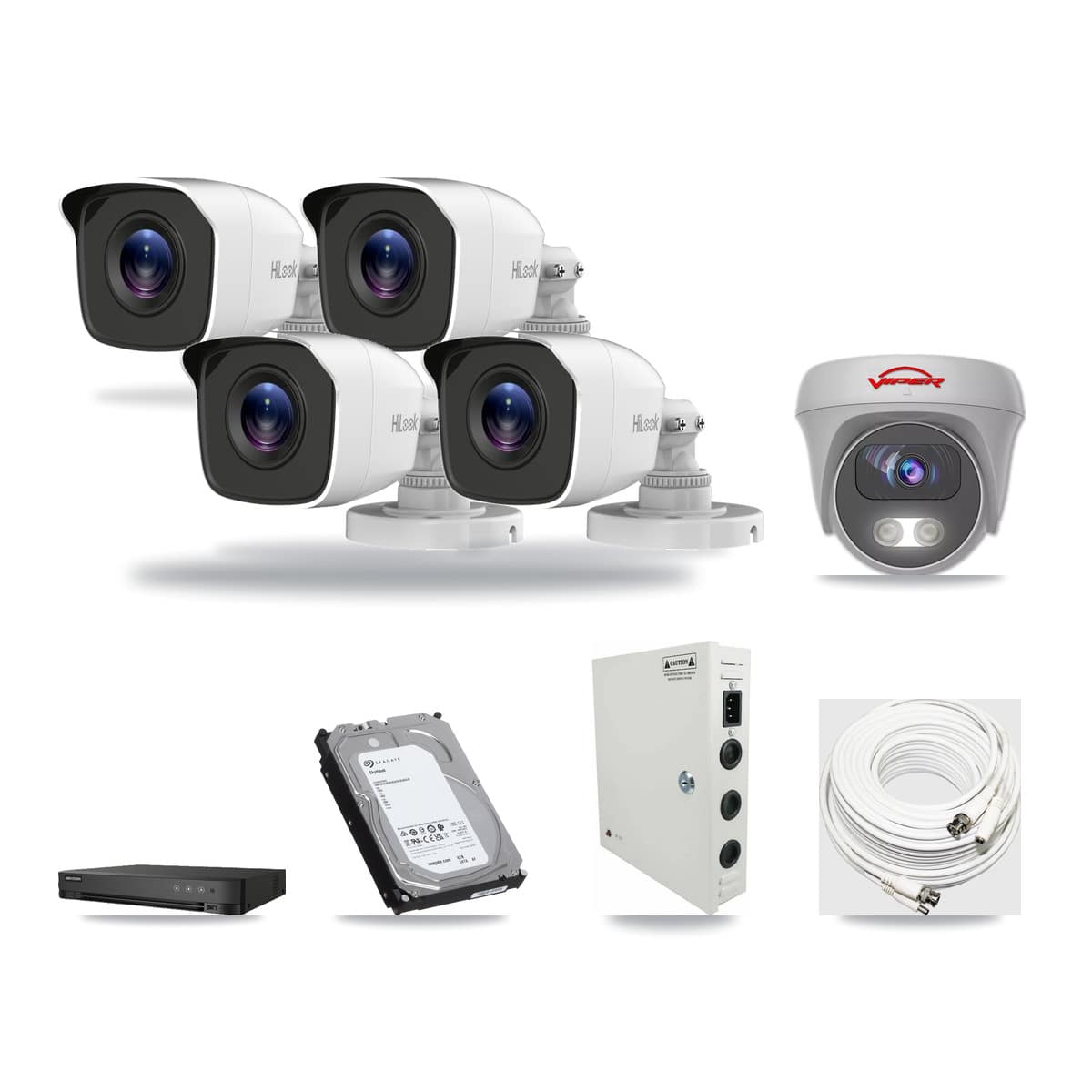8-Channel 4MP – 5MP CCTV Kit — 4 4MP Bullet + 1 White 5MP Cameras + 6TB Recording (IDS-7208HUHI Recorder) - Image 1