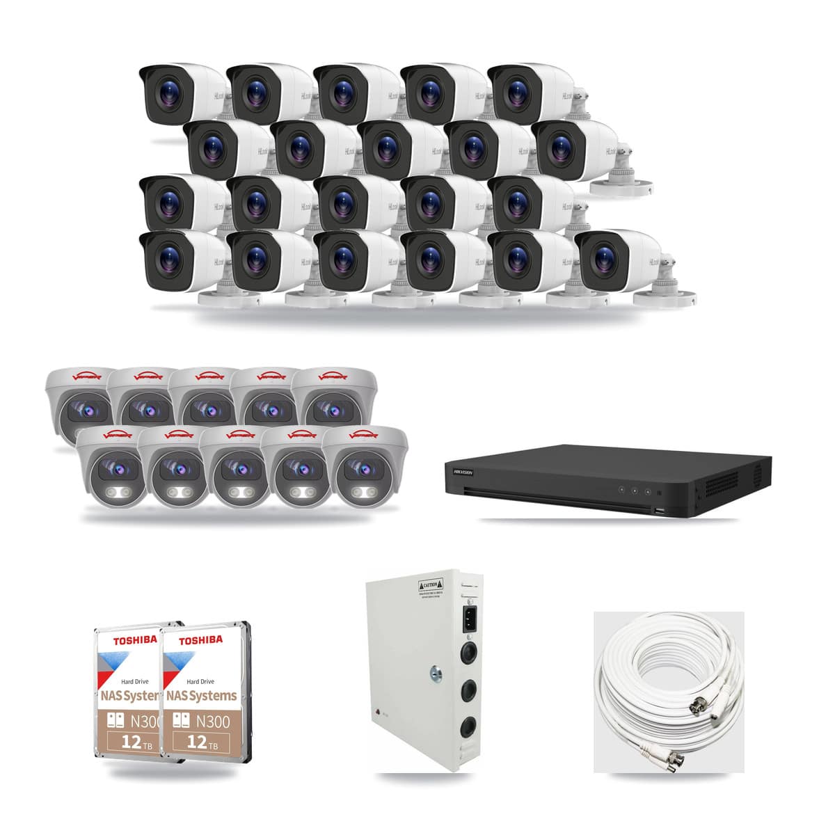 32-Channel 4MP – 5MP CCTV Kit — 21 4MP Bullet + 10 5MP Cameras + 2× 12TB Recording - Image 1