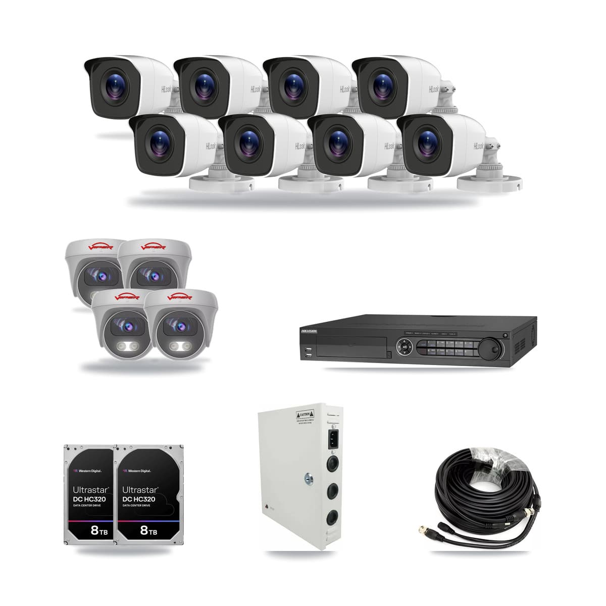 32-Channel 4MP – 5MP CCTV Kit — 8 4MP Bullet + 4 5MP Cameras + 2× 8TB Recording - Image 1