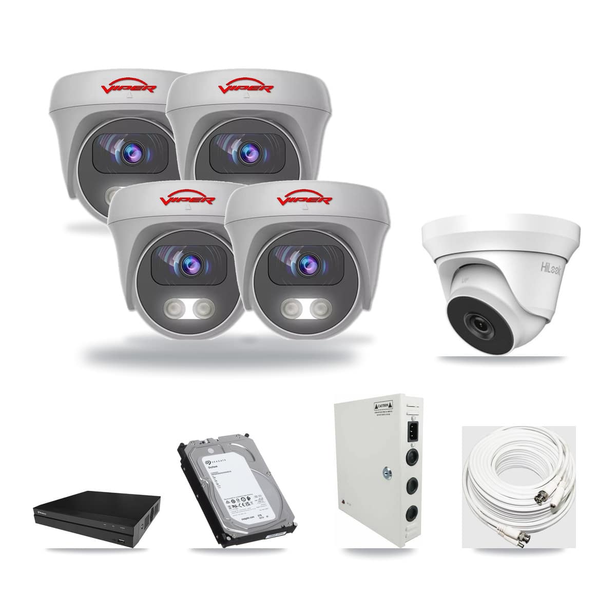 8-Channel 4MP – 5MP CCTV Kit — 1 4MP Turret + 4 White 5MP Cameras + 6TB Recording (PXD-5208AN Recorder) - Image 1